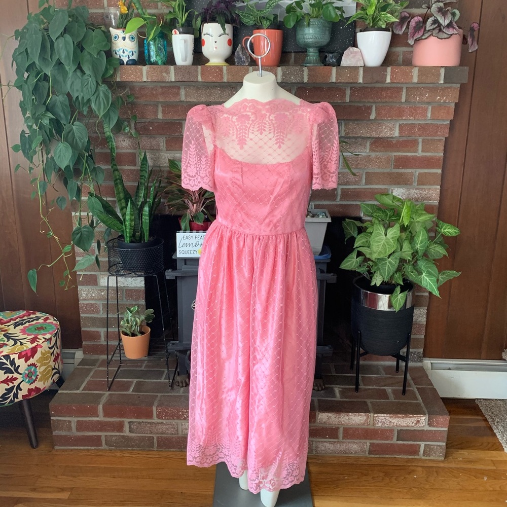 Vintage handmade pink lace party dress